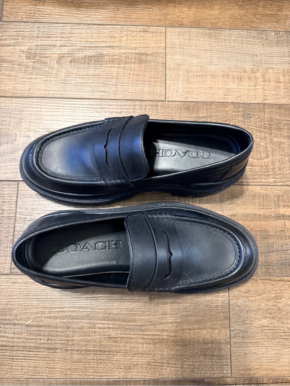 Coach Black Leather Penny Loafers for Men